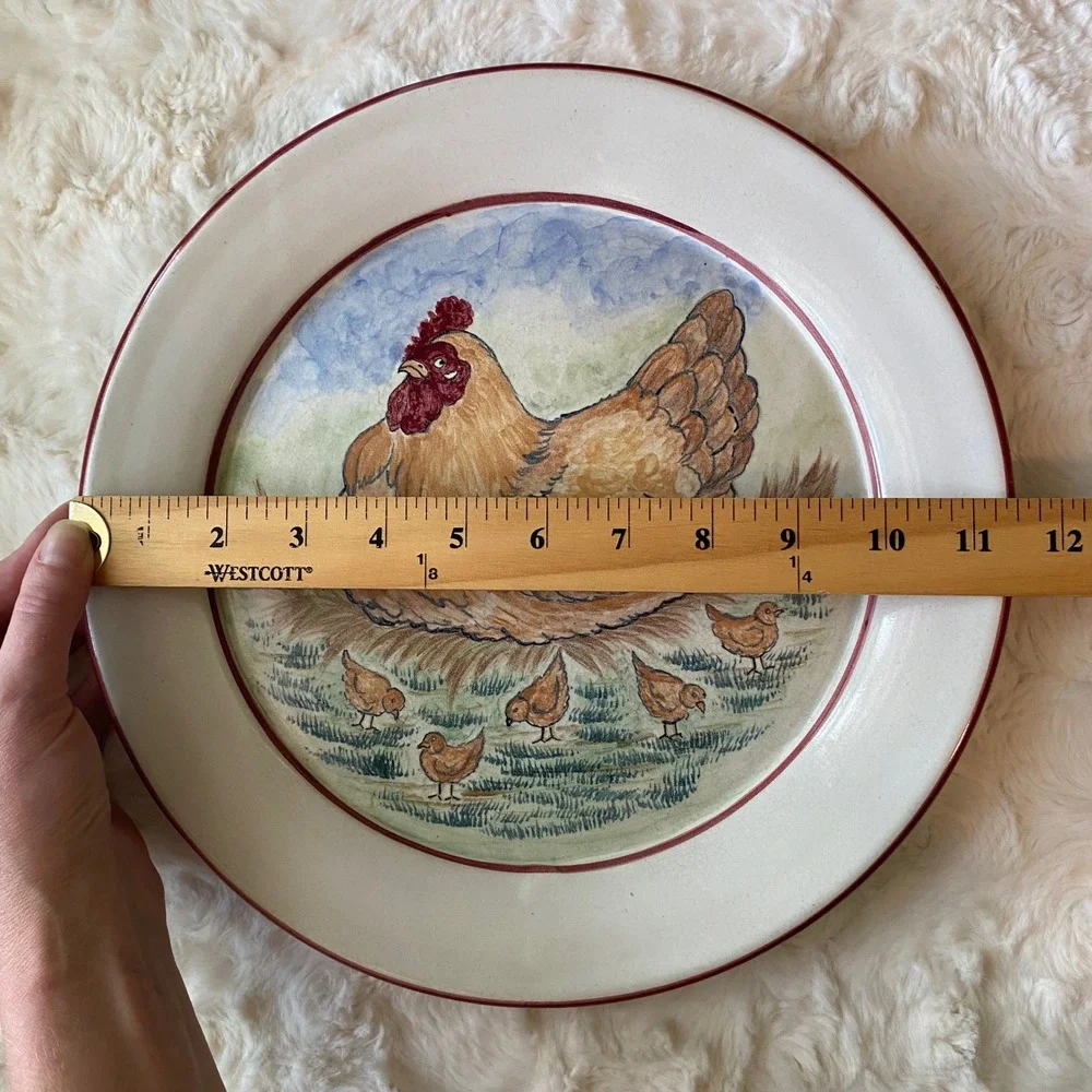 Cagle Road Pottery Chicken Serving Platter Seagrove NC Hen and Chicks Folk Art